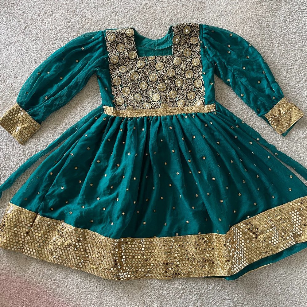 Afghan Traditional Attan Dress in color Green